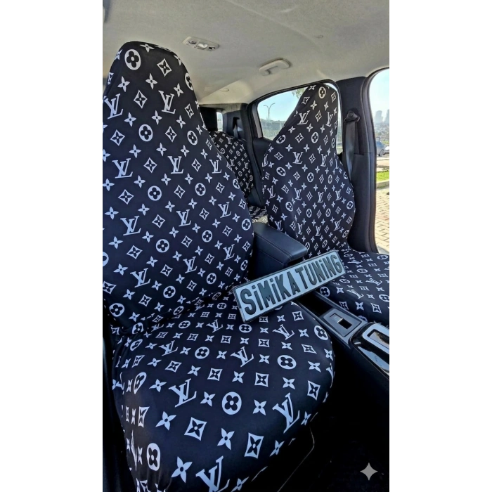 LV SİYAH BEYAZ DESENLİ OTOMOBİL SERVİS KILIFI ÖN VE ARKA 4PARÇA TAKIM 1.KALİTE LİKRALİ YIKANABİLİR