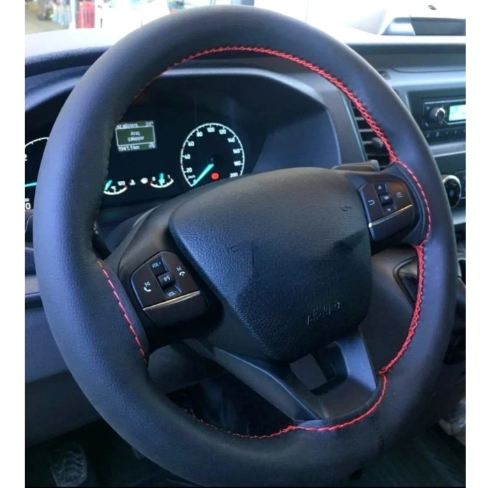 OTOMOBİL SİYAH DÜZ SUNİ DERİ (KIRMIZI İPLİ) DİKMELİ DİREKSİYON KILIFI (RAGLE HEDİYELİ)
