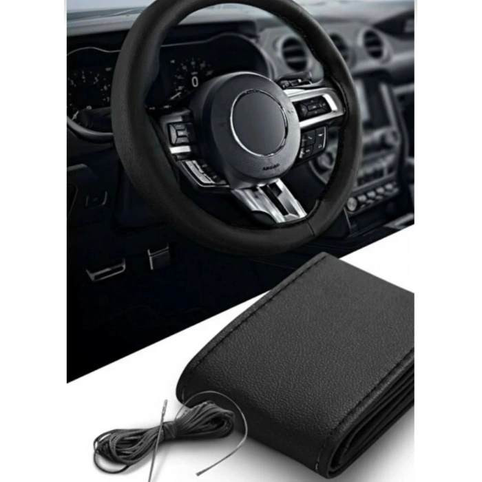 OTOMOBİL SIYAH SUNİ DERİ (SİYAH IPLI) DİKMELİ DİREKSİYON KILIFI (RAGLE HEDİYELİ)