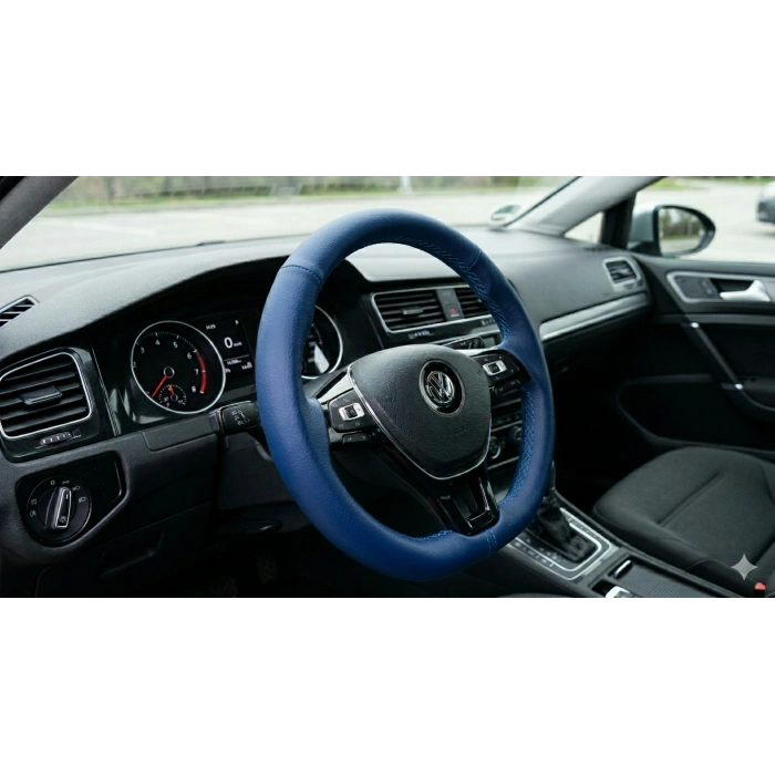 OTOMOBİL DÜZ SUNİ DERİ MAVİ (RENK MAVI İPLİ) DİKMELİ DİREKSİYON KILIFI