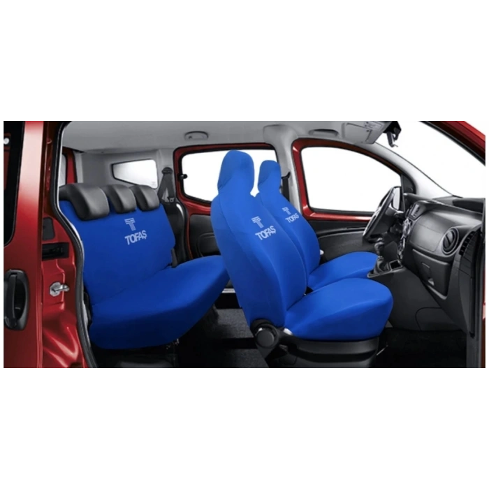 TOFAŞ OTOMOBİL MAVİ ÖN ARKA KILIF(ARKA 2 PARÇA LOGOLU) LİKRALI ESNEK TÜM ARAÇ MODELLERİNE UYUM SAĞLAR