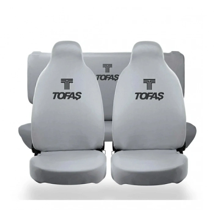 TOFAŞ OTOMOBİL GRİ ÖN ARKA KILIF(ARKA 2 PARÇA LOGOLU) LİKRALI ESNEK TÜM ARAÇ MODELLERİNE UYUM SAĞLAR
