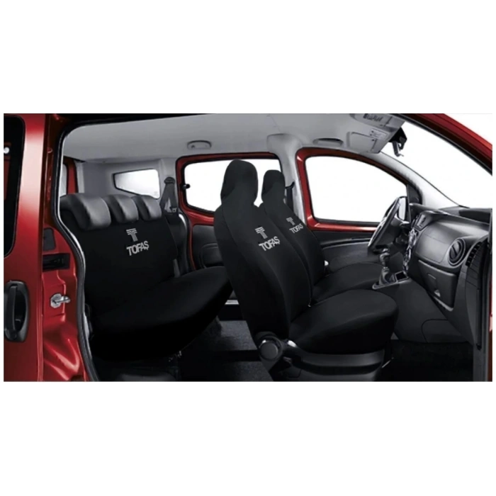 TOFAŞ OTOMOBİL SİYAH ÖN ARKA KILIF(ARKA 2 PARÇA LOGOLU) LİKRALI ESNEK TÜM ARAÇ MODELLERİNE UYUM SAĞLAR