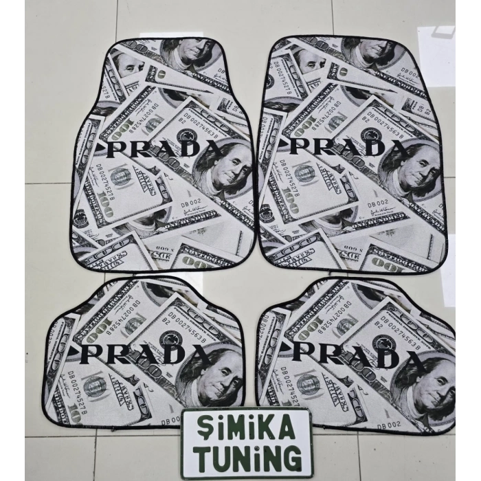 DOLAR PRADA DESEN KAYMAZ TABAN DEKORATİF OTO HALI PASPAS ÜNİVERSAL YIKANABİLİR HER ARACA UYUMLU