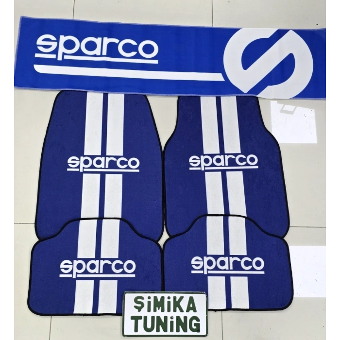 SPARCO MAVİ KAYMAZ TABAN DEKORATİF OTO HALI PASPAS VE TORPİDO HAVLUSU GÖĞÜS HALISI ÜNİVERSAL(ANAHTARLIK HEDİYELİ)