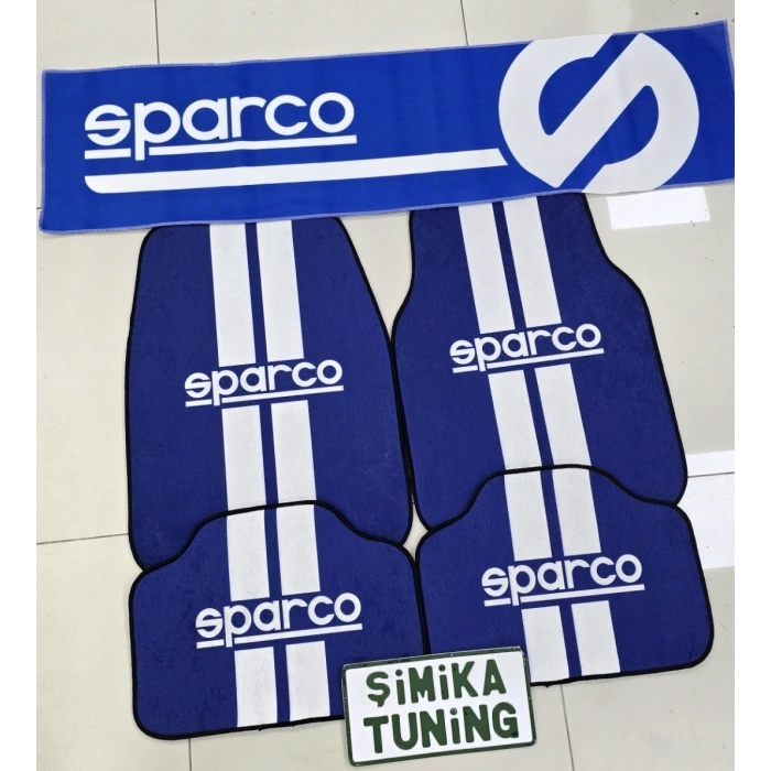SPARCO MAVİ KAYMAZ TABAN DEKORATİF OTO HALI PASPAS VE TORPİDO HAVLUSU GÖĞÜS HALISI ÜNİVERSAL(ANAHTARLIK HEDİYELİ)
