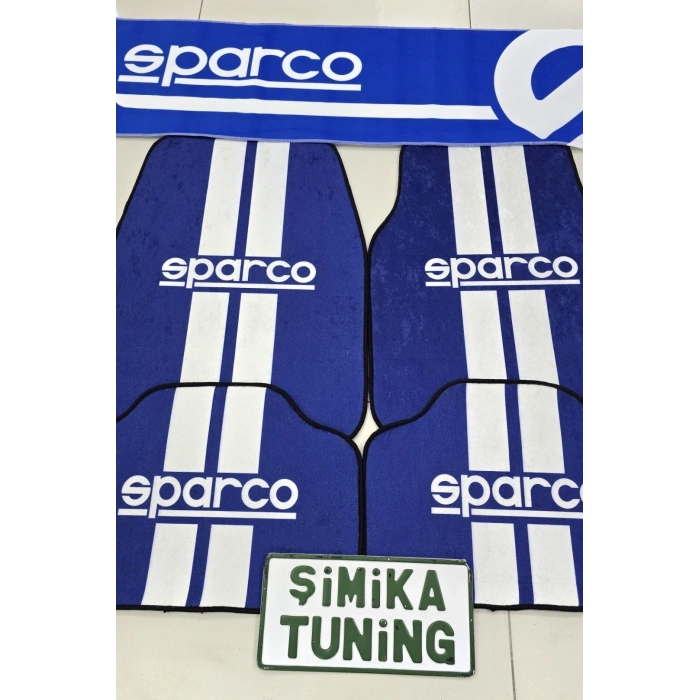 SPARCO MAVİ KAYMAZ TABAN DEKORATİF OTO HALI PASPAS VE TORPİDO HAVLUSU GÖĞÜS HALISI ÜNİVERSAL(ANAHTARLIK HEDİYELİ)