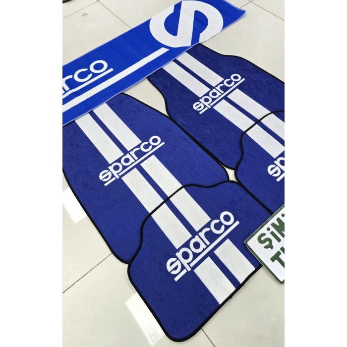 SPARCO MAVİ KAYMAZ TABAN DEKORATİF OTO HALI PASPAS VE TORPİDO HAVLUSU GÖĞÜS HALISI ÜNİVERSAL(ANAHTARLIK HEDİYELİ)