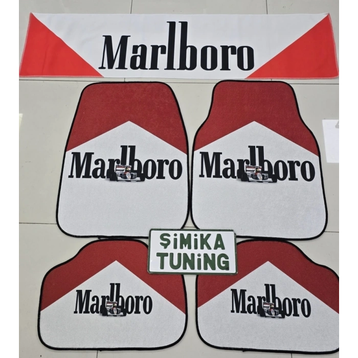 MARLBORO DEKOR KAYMAZ TABAN DEKORATİF OTO HALI PASPAS VE TORPİDO HAVLUSU GÖĞÜS HALISI (ANAHTARLIK HEDİYELİ)