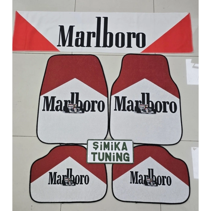 MARLBORO DEKOR KAYMAZ TABAN DEKORATİF OTO HALI PASPAS VE TORPİDO HAVLUSU GÖĞÜS HALISI (ANAHTARLIK HEDİYELİ)