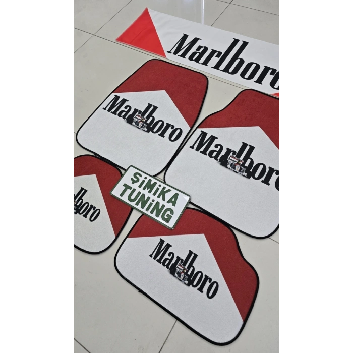 MARLBORO DEKOR KAYMAZ TABAN DEKORATİF OTO HALI PASPAS VE TORPİDO HAVLUSU GÖĞÜS HALISI (ANAHTARLIK HEDİYELİ)