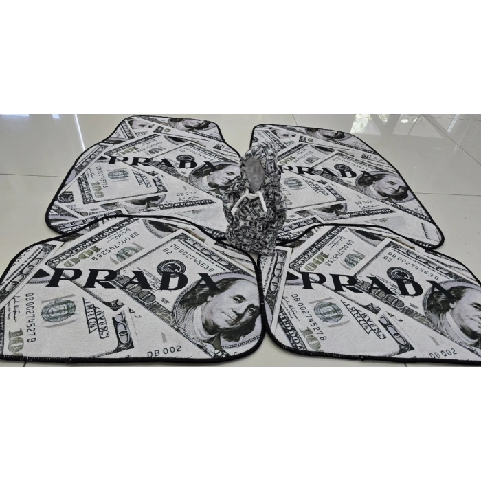 DOLAR BASKILI KAYMAZ TABAN DEKORATİF OTO HALI PASPAS VE VİTES POLARI 1.KALİTE YIKANABİLİR