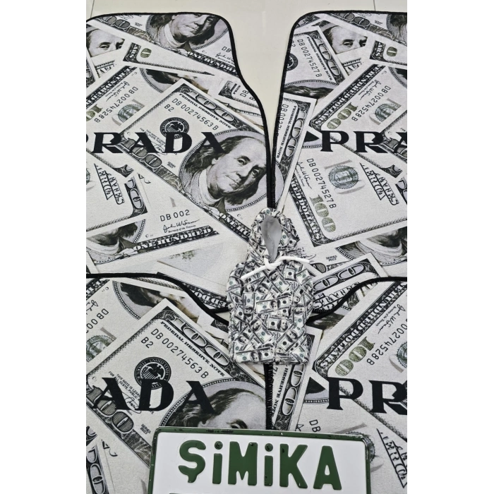 DOLAR BASKILI KAYMAZ TABAN DEKORATİF OTO HALI PASPAS VE VİTES POLARI 1.KALİTE YIKANABİLİR