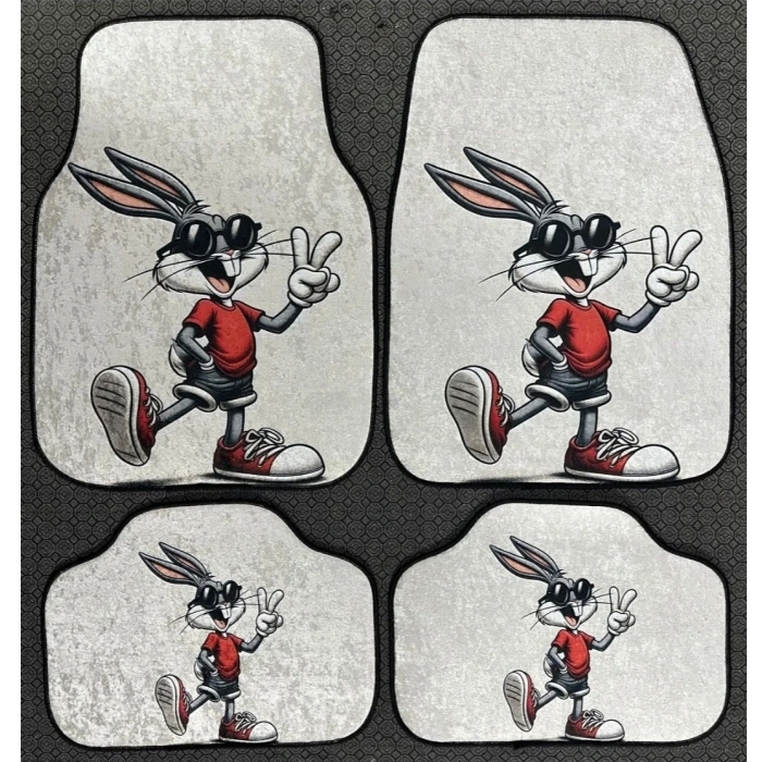BUGS BUNNY DESENLİ KAYMAZ TABAN DEKORATİF OTO HALI PASPAS ÜNİVERSAL YIKANABİLİR HER ARACA UYUMLU (KANCALI KUMAŞ ANAHTARLIK HEDİYELİ)