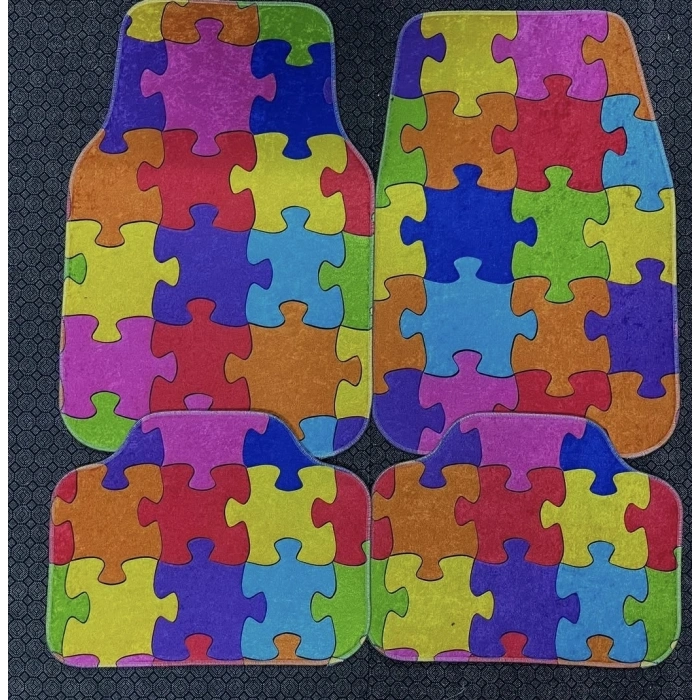 LEGO PUZZLE DESEN KAYMAZ TABAN DEKORATİF OTO HALI PASPAS ÜNİVERSAL YIKANABİLİR (KANCALI KUMAŞ ANAHTARLIK HEDİYELİ)
