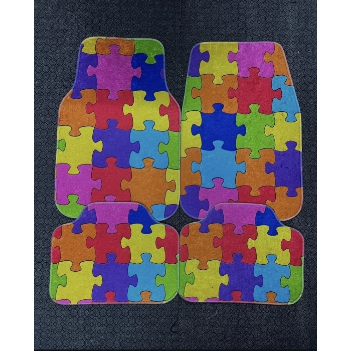 LEGO PUZZLE DESEN KAYMAZ TABAN DEKORATİF OTO HALI PASPAS ÜNİVERSAL YIKANABİLİR (KANCALI KUMAŞ ANAHTARLIK HEDİYELİ)