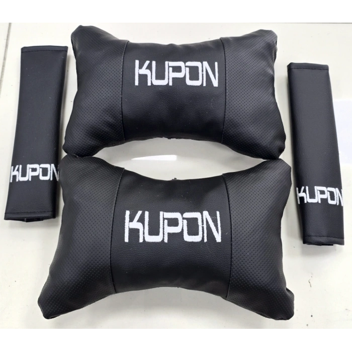 KUPON SİYAH OTO 2Lİ BOYUN DERİ YASTIK VE 2Lİ KEMER KILIFI DERİ KONFOR SETİ