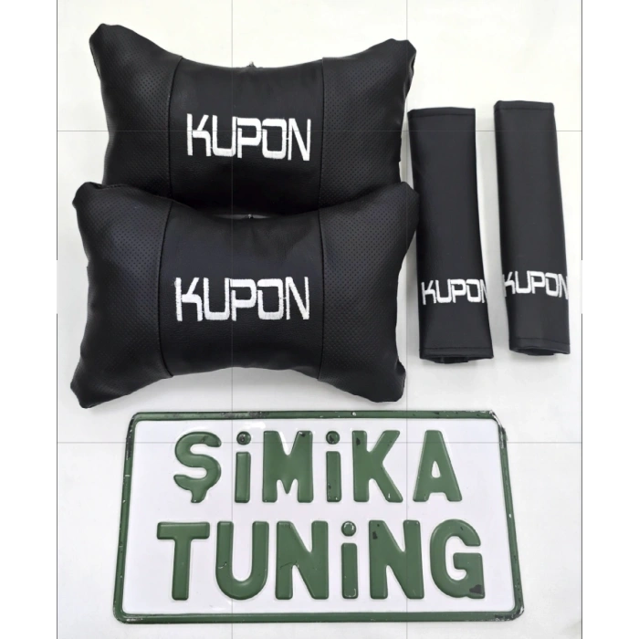 KUPON SİYAH OTO 2Lİ BOYUN DERİ YASTIK VE 2Lİ KEMER KILIFI DERİ KONFOR SETİ