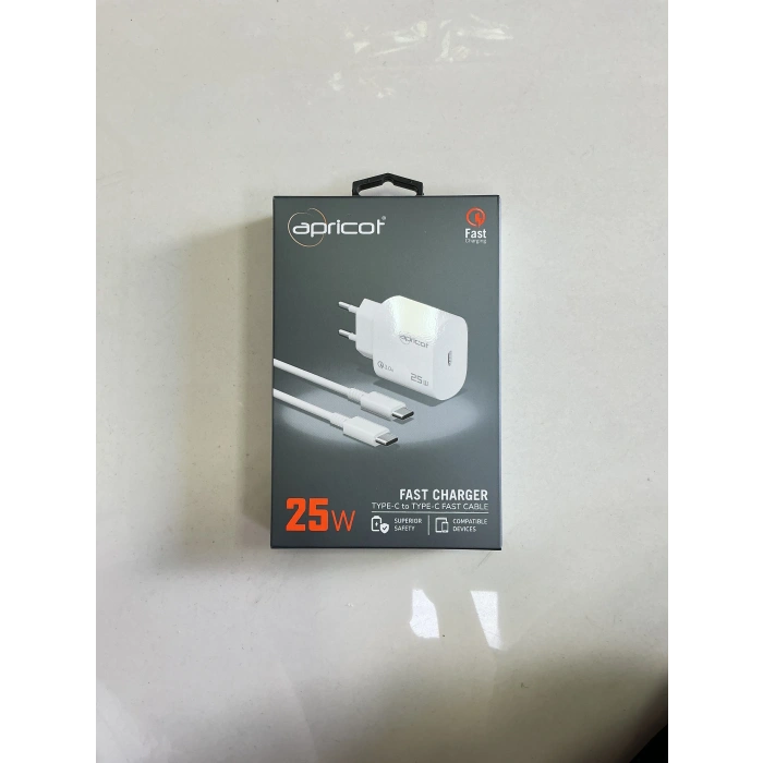 APRİCOT İKİ UCU TYPE-C HIZLI ŞARJ KABLOSU VE ADAPTÖRÜ 25W