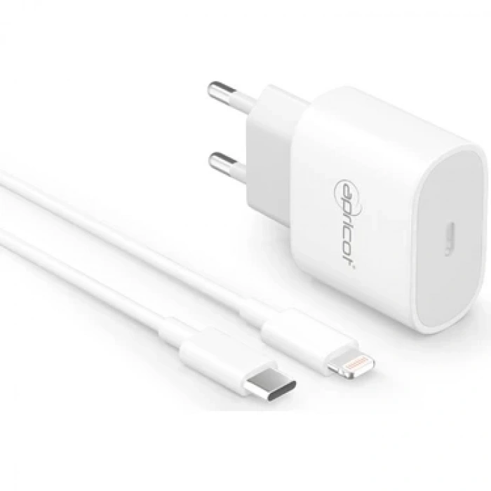 APRİCOT TYPE-C VE LİGHTNİNG UÇLU ŞARJ KABLOSU VE ADAPTÖRÜ 20W