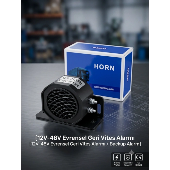 12V-48V Evrensel Geri Vites Alarmı - 105 dB Güçlü İkaz Kornası (CE Belgeli)