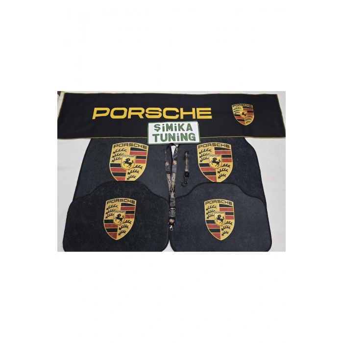 PORSCHE DEKOR HALI PASPAS VE TORPİDO HAVLUSU (AYNA ASKI İPİ VE ANAHTARLIK HEDİYELİ)