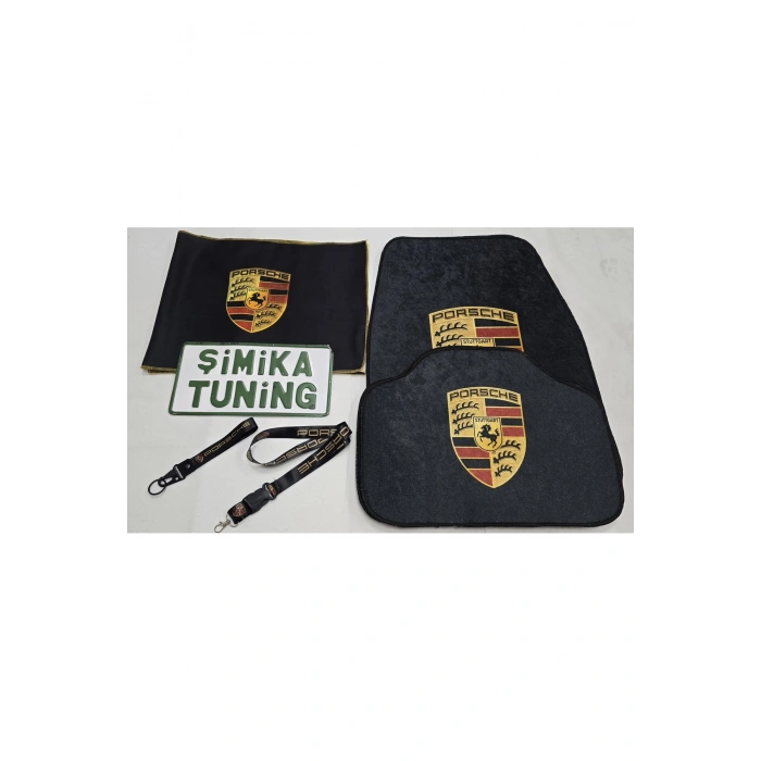 PORSCHE DEKOR HALI PASPAS VE TORPİDO HAVLUSU (AYNA ASKI İPİ VE ANAHTARLIK HEDİYELİ)