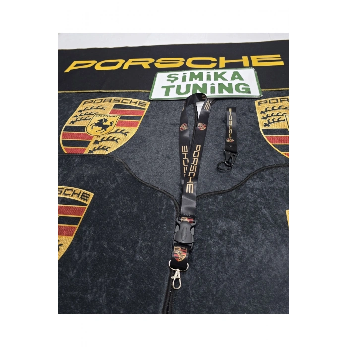 PORSCHE DEKOR HALI PASPAS VE TORPİDO HAVLUSU (AYNA ASKI İPİ VE ANAHTARLIK HEDİYELİ)
