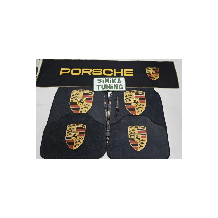 PORSCHE DEKOR HALI PASPAS VE TORPİDO HAVLUSU (AYNA ASKI İPİ VE ANAHTARLIK HEDİYELİ)
