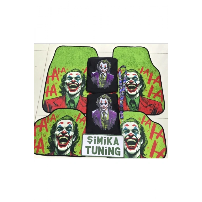 JOKER DEKOR OTOMOBİL HALI PASPAS ÖN ARKA TAKIM VE JOKER SIYAH SERVİS KILIFI ÖN VE ARKA 4PARÇA TAKIM
