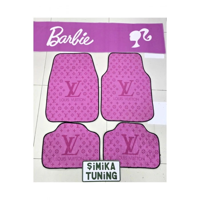LV PEMBE KAYMAZ TABAN DEKORATİF OTO HALI PASPAS VE BARBİE PEMBE TORPİDO HAVLUSU OTO GÖĞÜS HALISI YIK