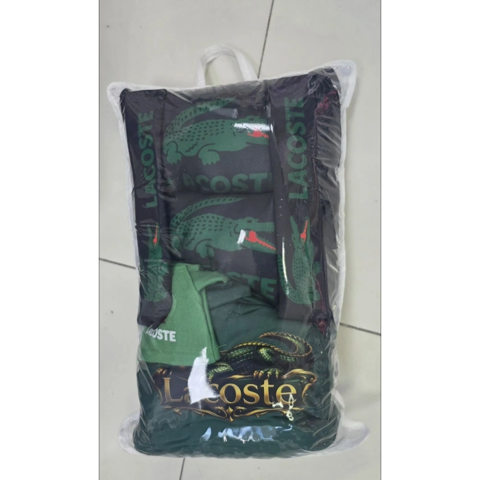 YEŞİL LACOSTE SÜPER SET DÖRTLÜ SERVİS KILIFI + İKİLİ YASTIK VE KEMER KILIFI +VİTES POLARI