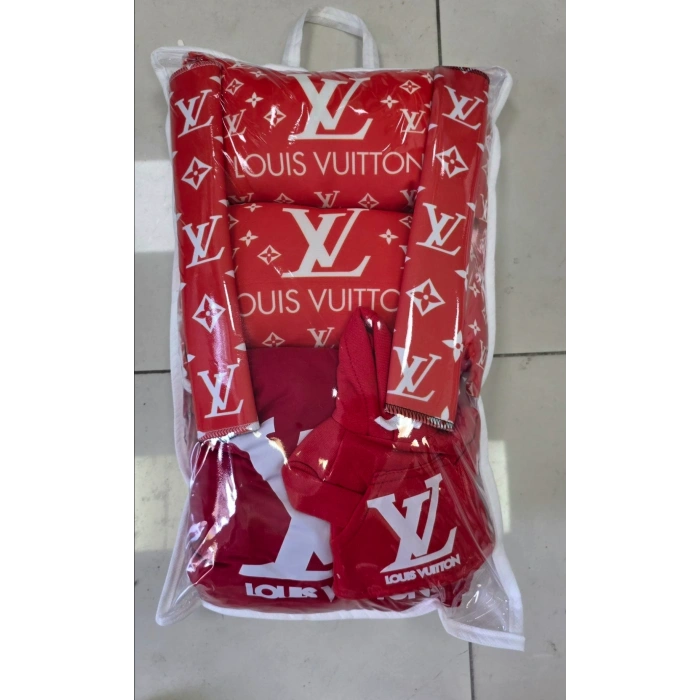 KIRMIZI LV SÜPER SET DÖRTLÜ SERVİS KILIFI + İKİLİ YASTIK VE KEMER KILIFI +VİTES POLARI