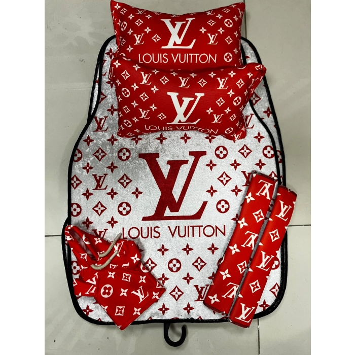 BEYAZ LV KIRMIZI YAZILI HALI PASPAS , KIRMIZI LV VİTES POLARI , KIRMIZI LV YASTIK KEMER TAKIMI