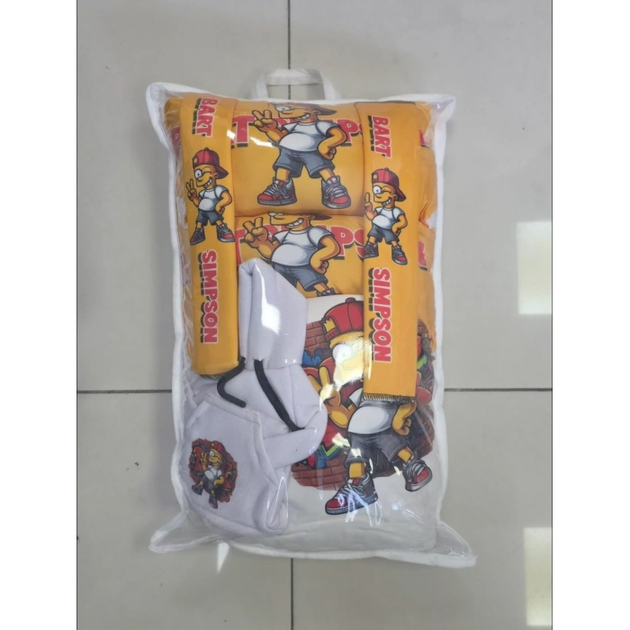 BEYAZ SİMPSON SÜPER SET DÖRTLÜ SERVİS KILIFI + İKİLİ YASTIK VE KEMER KILIFI +VİTES POLARI