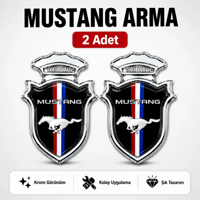 MUSTANG Chia Arma Krom Oto Amblem – 5 × 3,5 cm