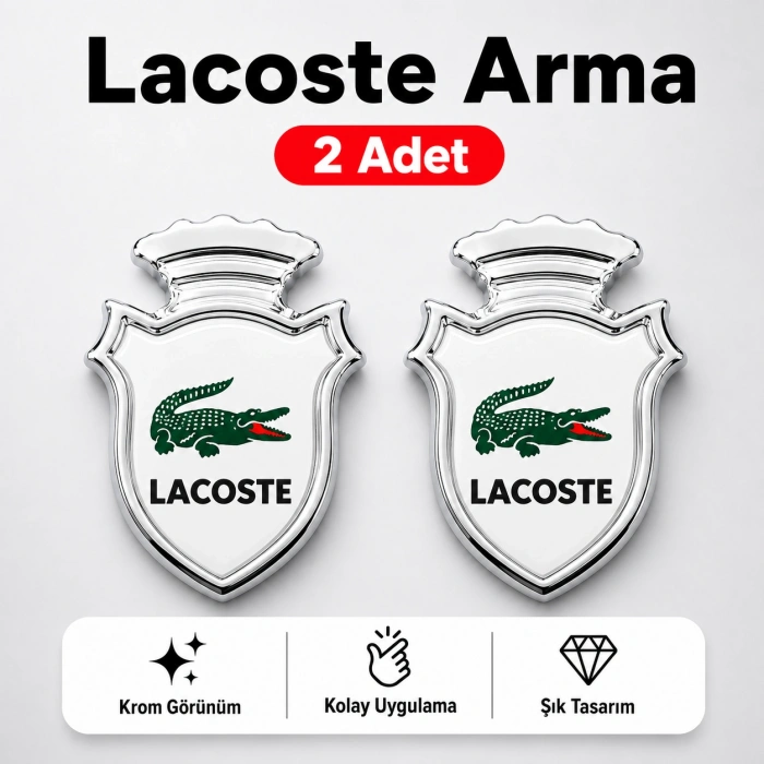LACOST Chia Arma Krom Oto Amblem – 5 × 3,5 cm