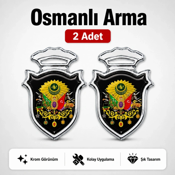 OSMANLI Chia Arma Krom Oto Amblem – 5 × 3,5 cm