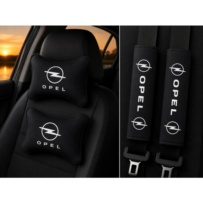 OPEL SIYAH İKİLİ YASTIK VE KEMER KILIFI SETİ