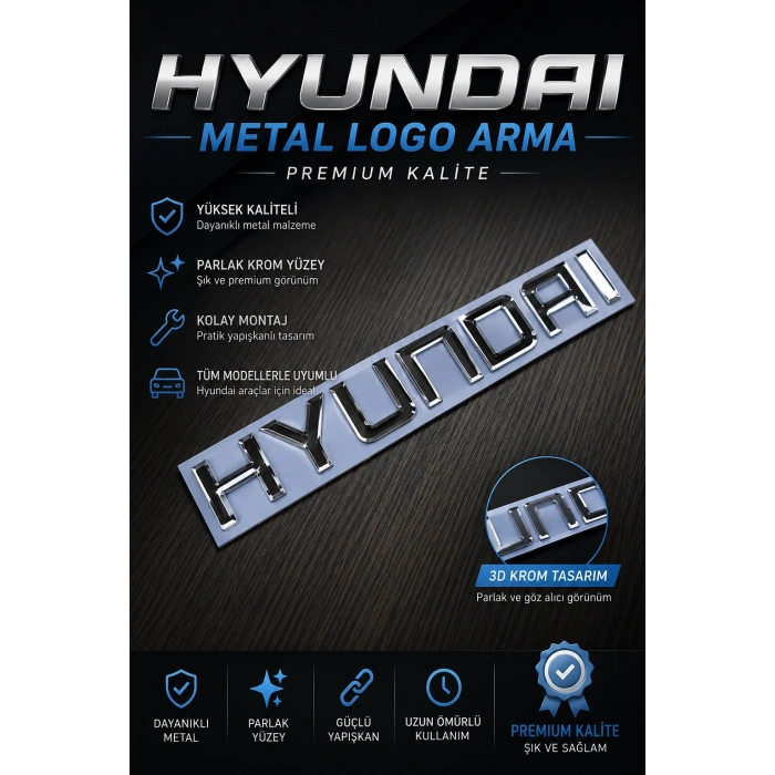Hyundai Krom Metal Bagaj Arması – Parlak 3D Logo