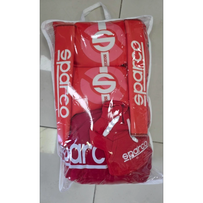 KIRMIZI SPARCO SÜPER SET DÖRTLÜ SERVİS KILIFI + İKİLİ YASTIK VE KEMER KILIFI +VİTES POLARI