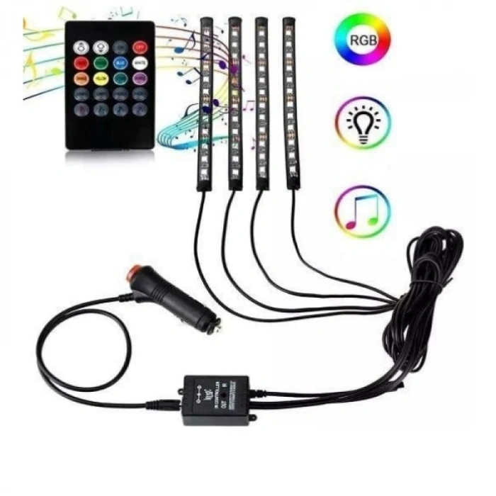 Araç İçi Ayak Altı Sese Duyarlı Şerit Led 4lü Set