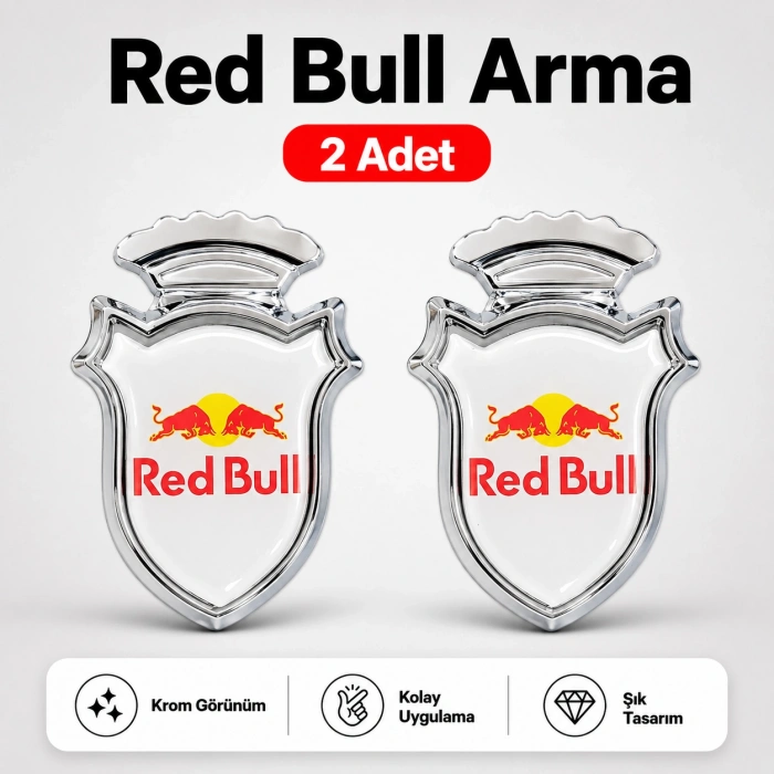 REDBULL Chia Arma Krom Oto Amblem – 5 × 3,5 cm