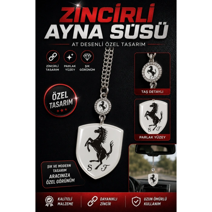 FERRARI Zincirli Ayna Süsü – Şık Tasarım, Dayanıklı Zincir