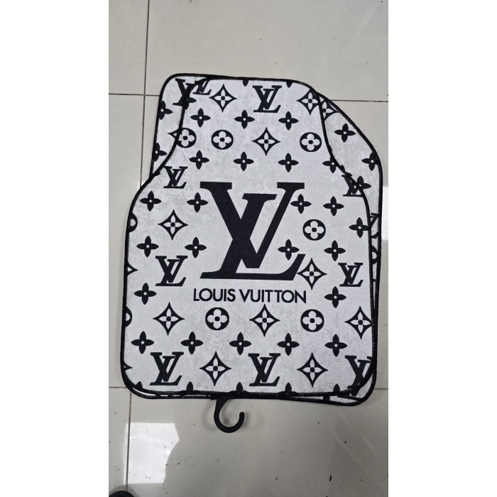 LV BEYAZ DESEN KAYMAZ TABAN DEKORATİF OTO HALI PASPAS ÜNİVERSAL YIKANABİLİR HER ARACA UYUMLU