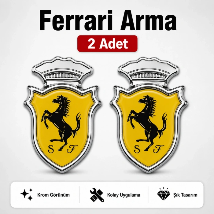 FERRARI Chia Arma Krom Oto Amblem – 5 × 3,5 cm