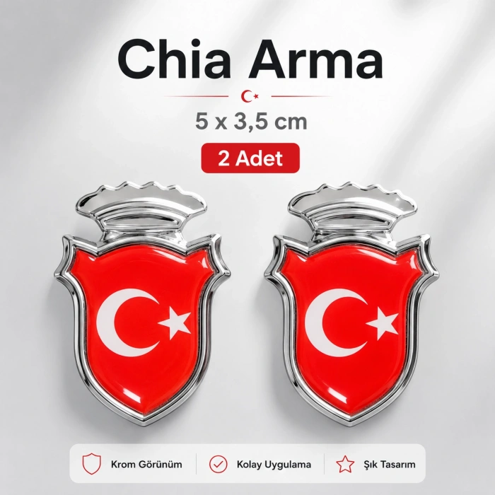 AY YILDIZ Chia Arma Krom Oto Amblem – 5 × 3,5 cm