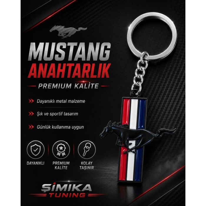 Mustang Metal Anahtarlık – Üç Renkli At Logolu Premium Tasarım