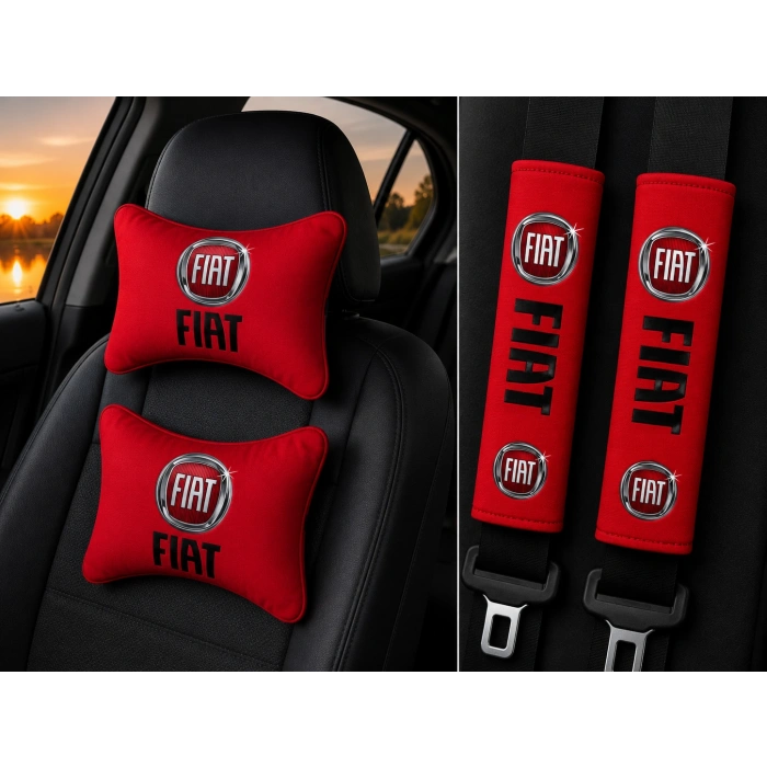 FIAT KIRMIZI İKİLİ YASTIK VE KEMER KILIFI SETİ