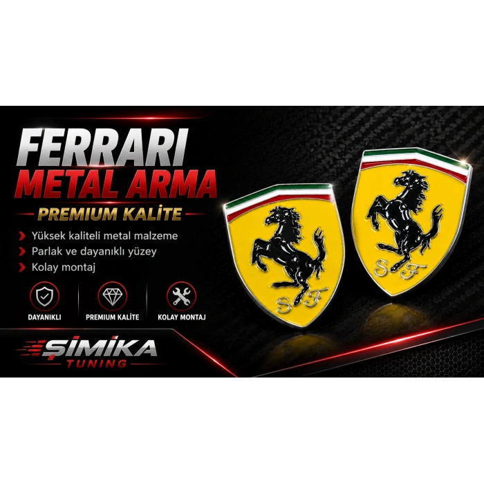 Ferrari Sarı Metal Logo Arması – 2’li Premium Oto Aksesuar